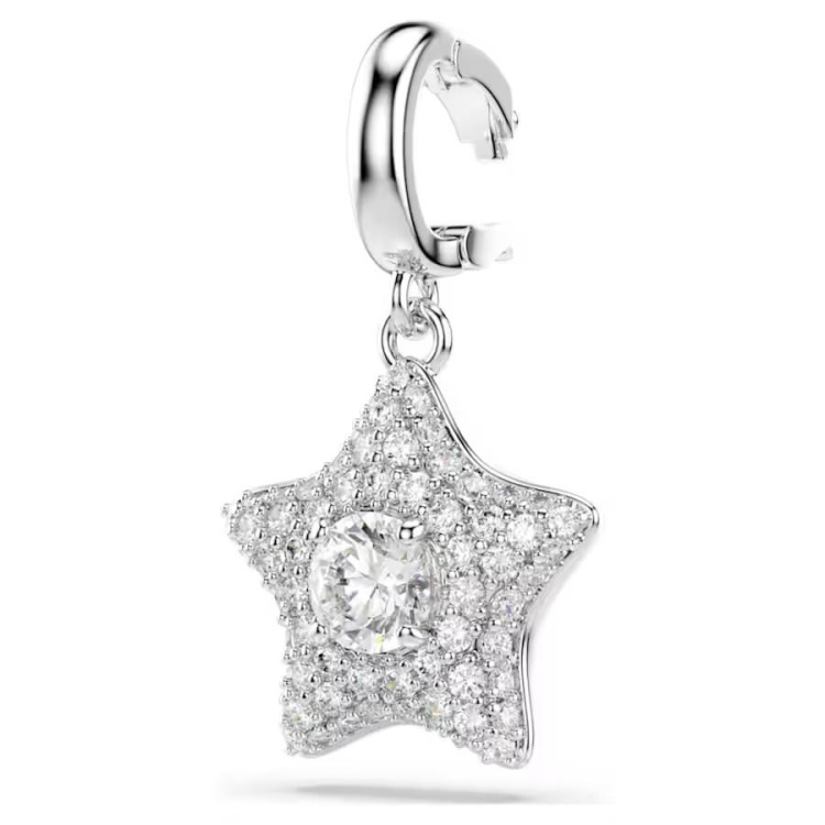 Sublima charm Round cut, Star, White, Rhodium plated